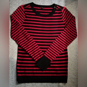 Express Crew Neck Red & Navy Striped Fitted Sweater, Size Medium